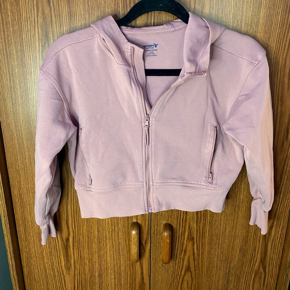 Old Navy Active Dynamic Fleece Girls M 8 Pink Full Zip Cropped Hoodie Sweatshirt